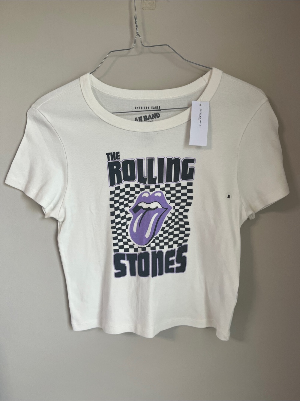 NWT AmericanEagle Outfitters White Rolling Stones Graphic Tee with Purple Accent